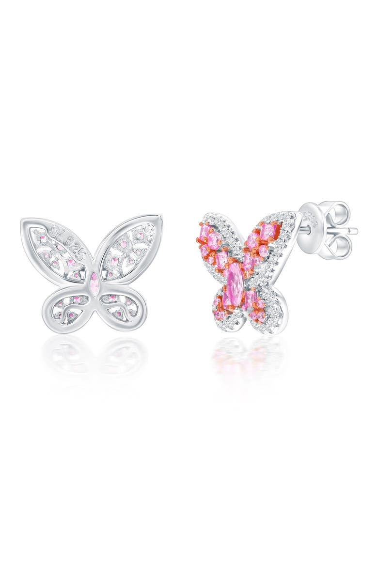 Pavé Butterfly Stud Earrings, Alternate, color, PINK