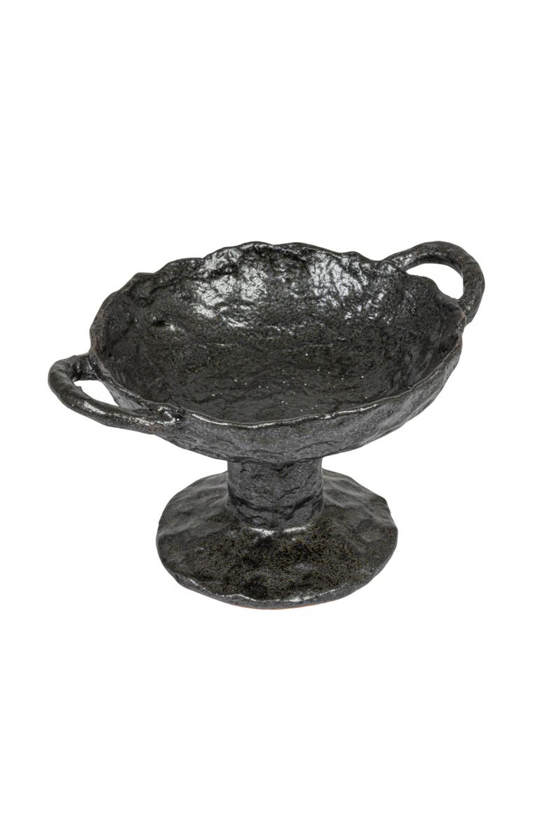 Storied Home Stoneware Footed Plate with Handles and Reactive Glaze, Main, color, Black