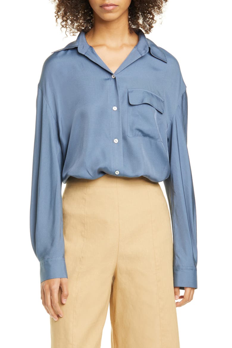 Easy Utility Silk Blend Button-Up Shirt, Main, color, MOSAIC BLUE