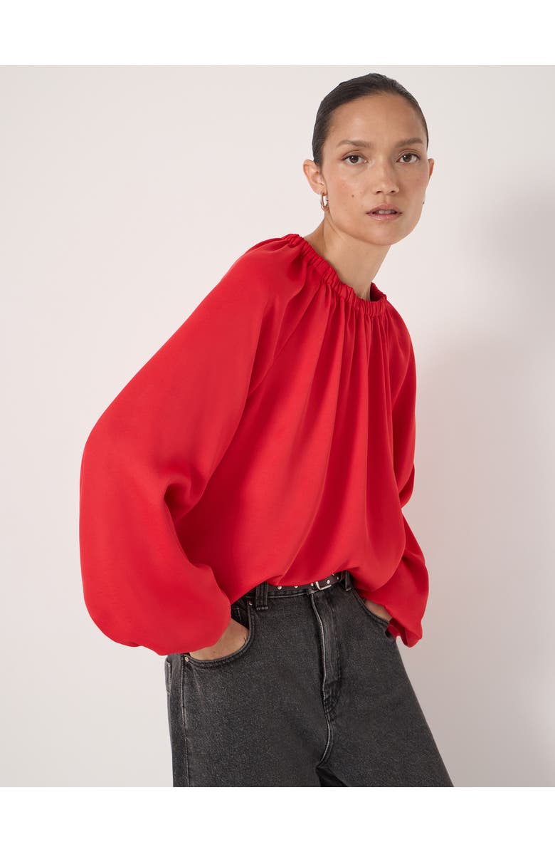 Hush Satin Bubble Hem Top, Alternate, color, Fiery Red