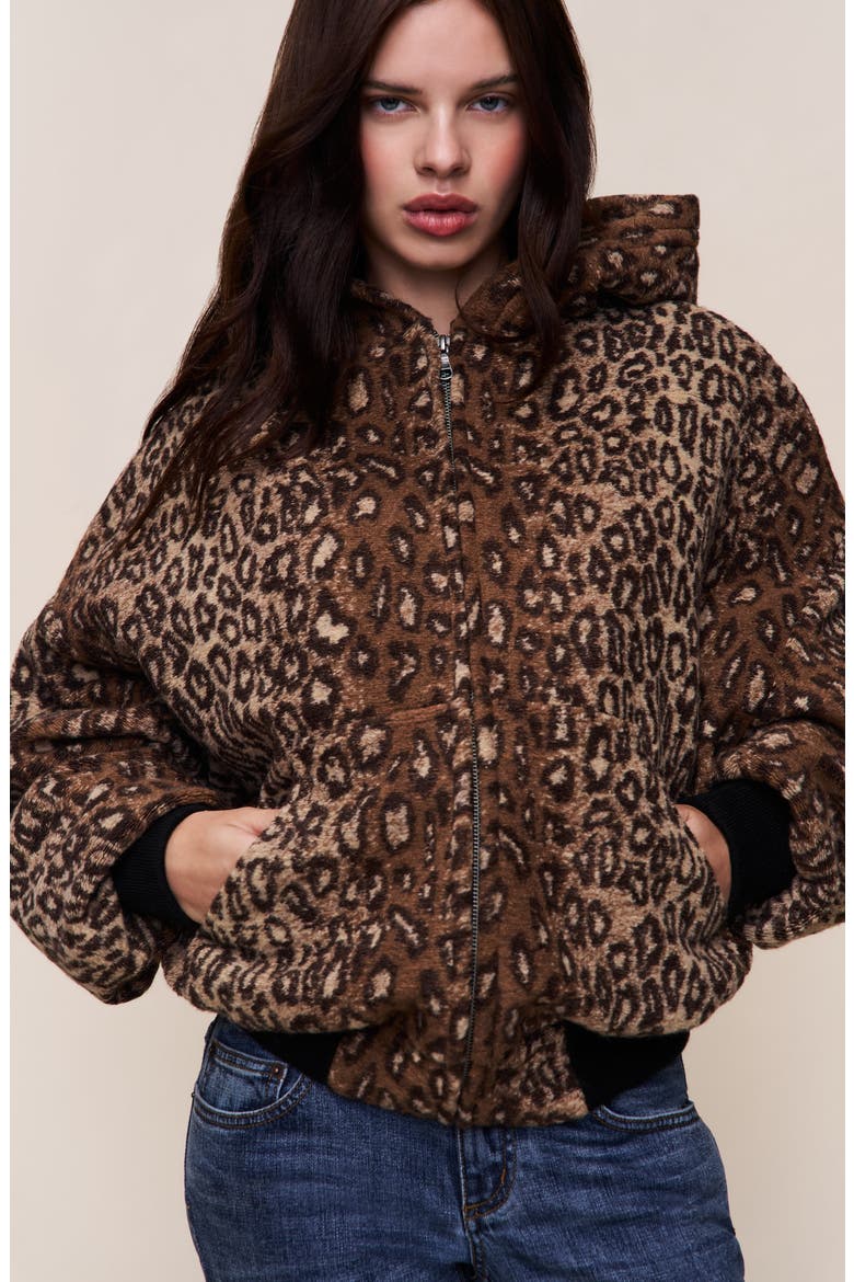 Charli Hooded Quilted Jacket, Alternate, color, Leopard