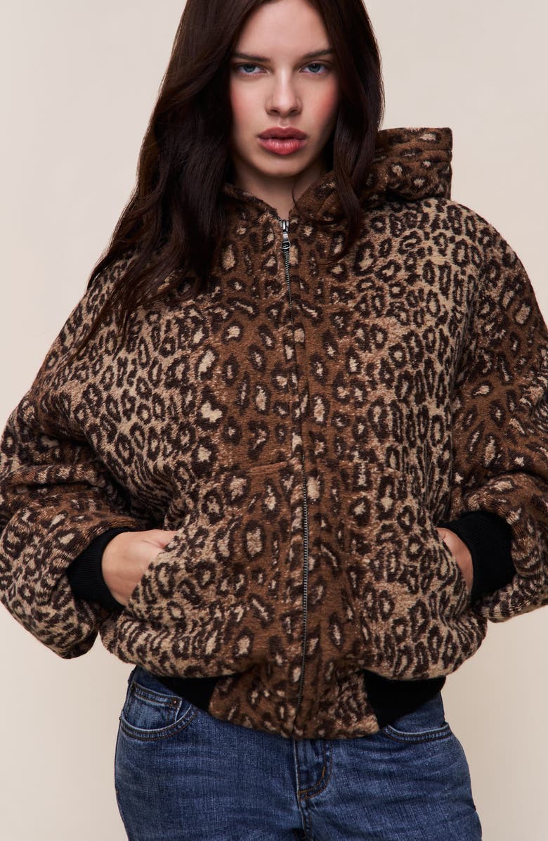Guizio Charli Hooded Quilted Jacket, Alternate, color, Leopard