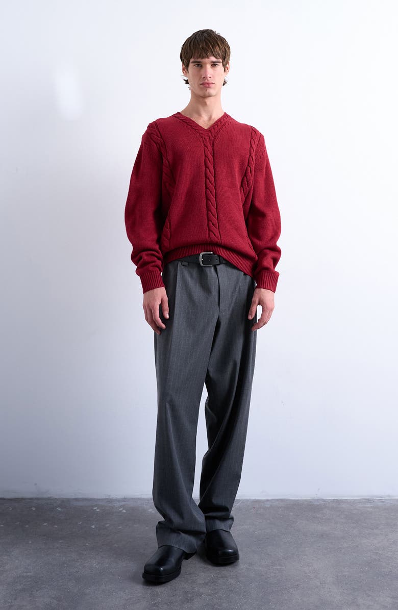 Topman V-Neck Cable Sweater, Alternate, color, Red