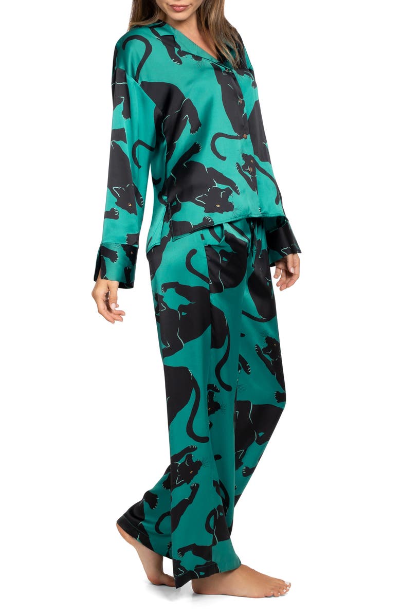 Midnight Bakery Print Satin Pajamas, Alternate, color, Green