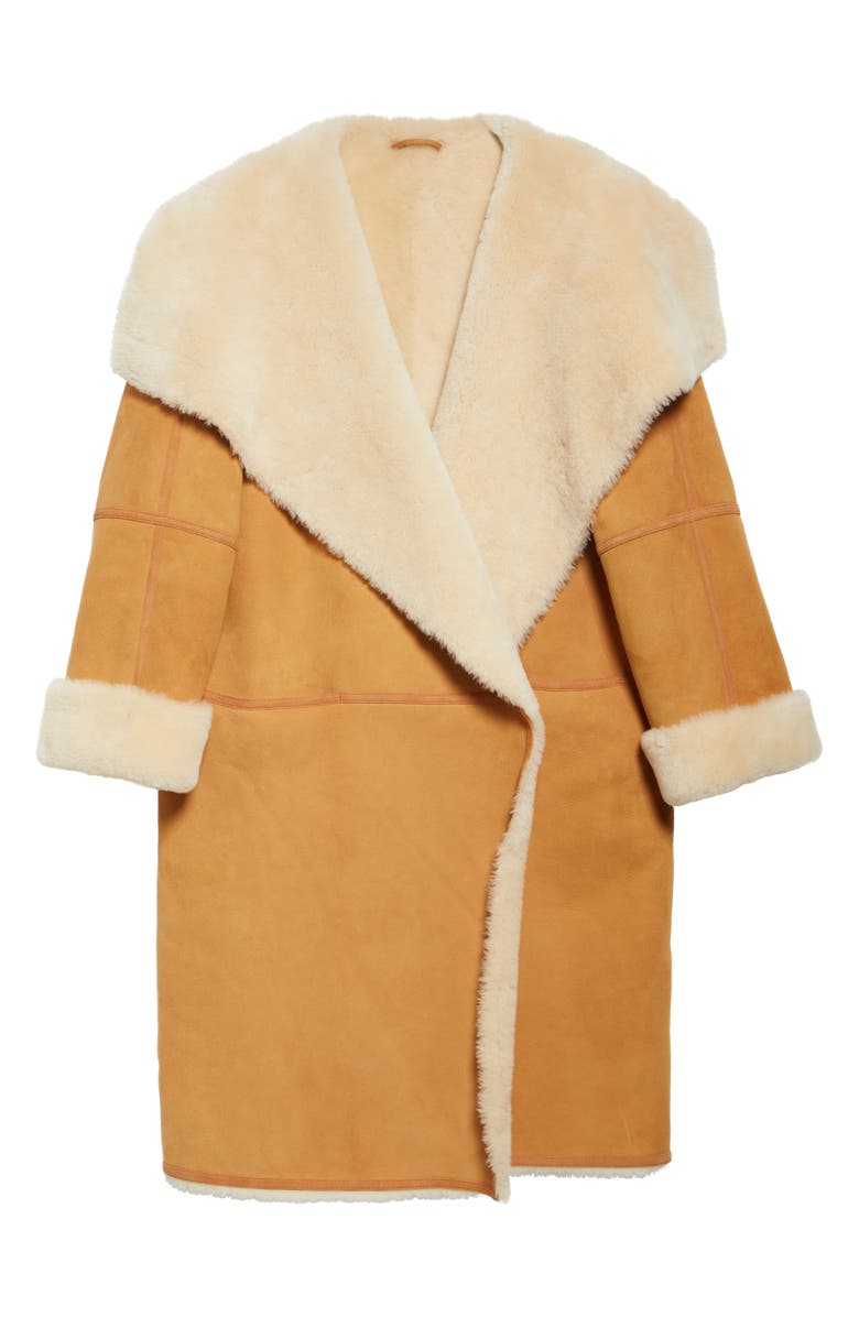 TOTEME Draped Genuine Shearling Coat, Alternate, color, Tan
