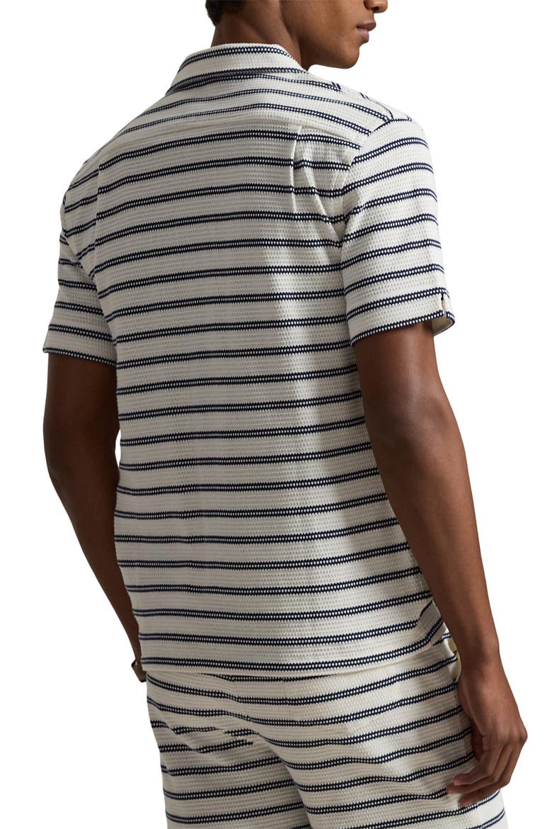 Stripe Pointelle Camp Shirt, Alternate, color, PALE CREAM/ NEWPORT NAVY