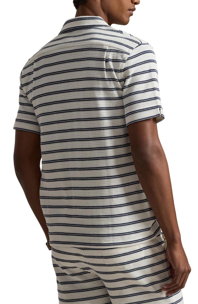 Polo Ralph Lauren Stripe Pointelle Camp Shirt, Alternate, color, Pale Cream/ Newport Navy