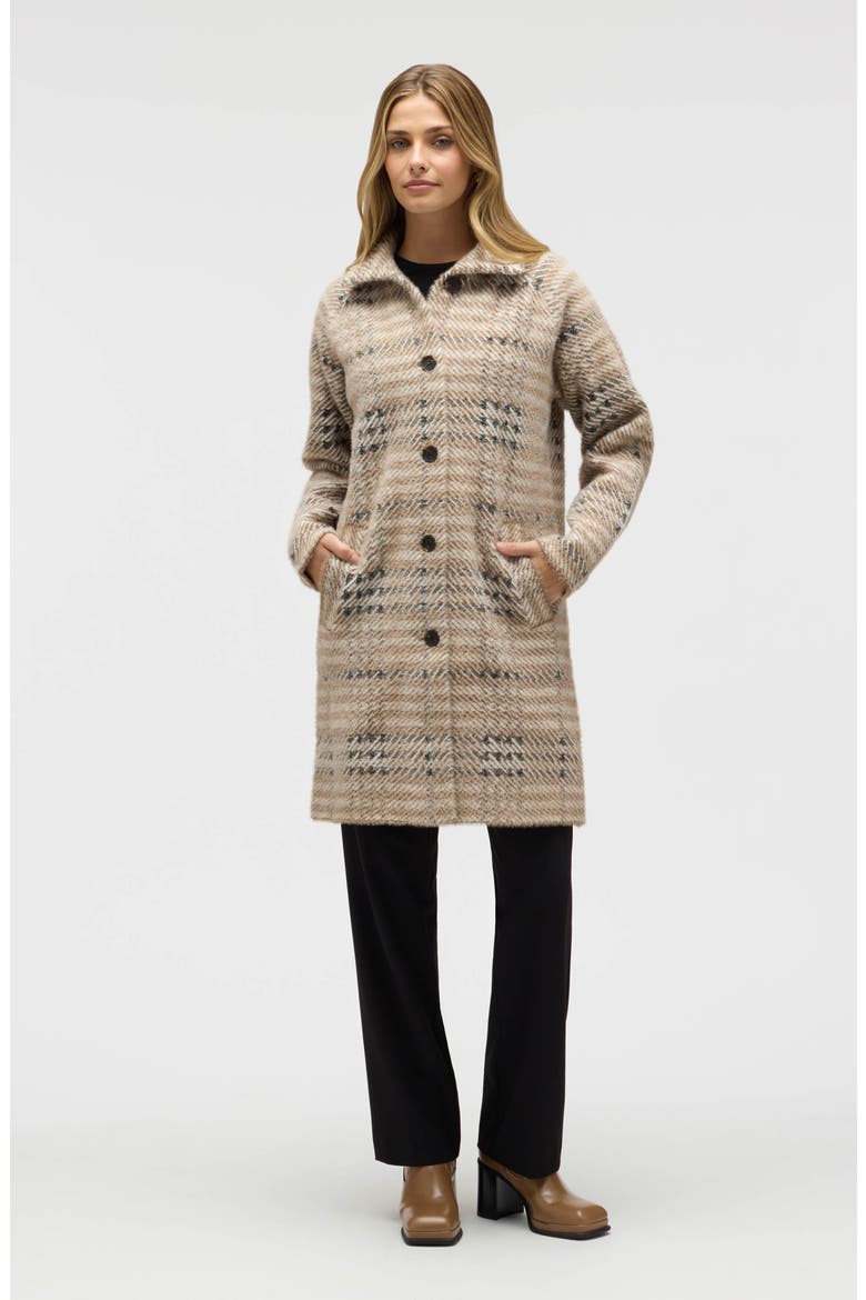 Eyelash Knit Knee Length Coat, Alternate, color, NATURAL PLAID
