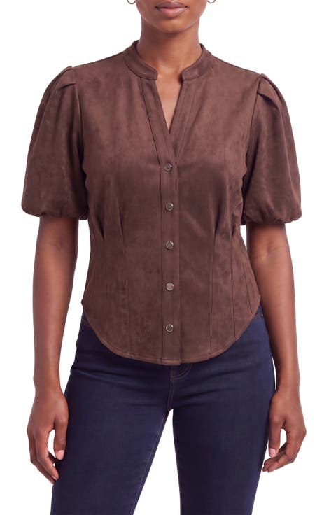 Puff Sleeve Faux Suede Shirt