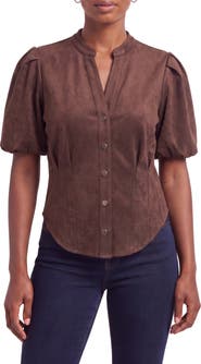 Bagatelle Puff Sleeve Faux Suede Shirt
