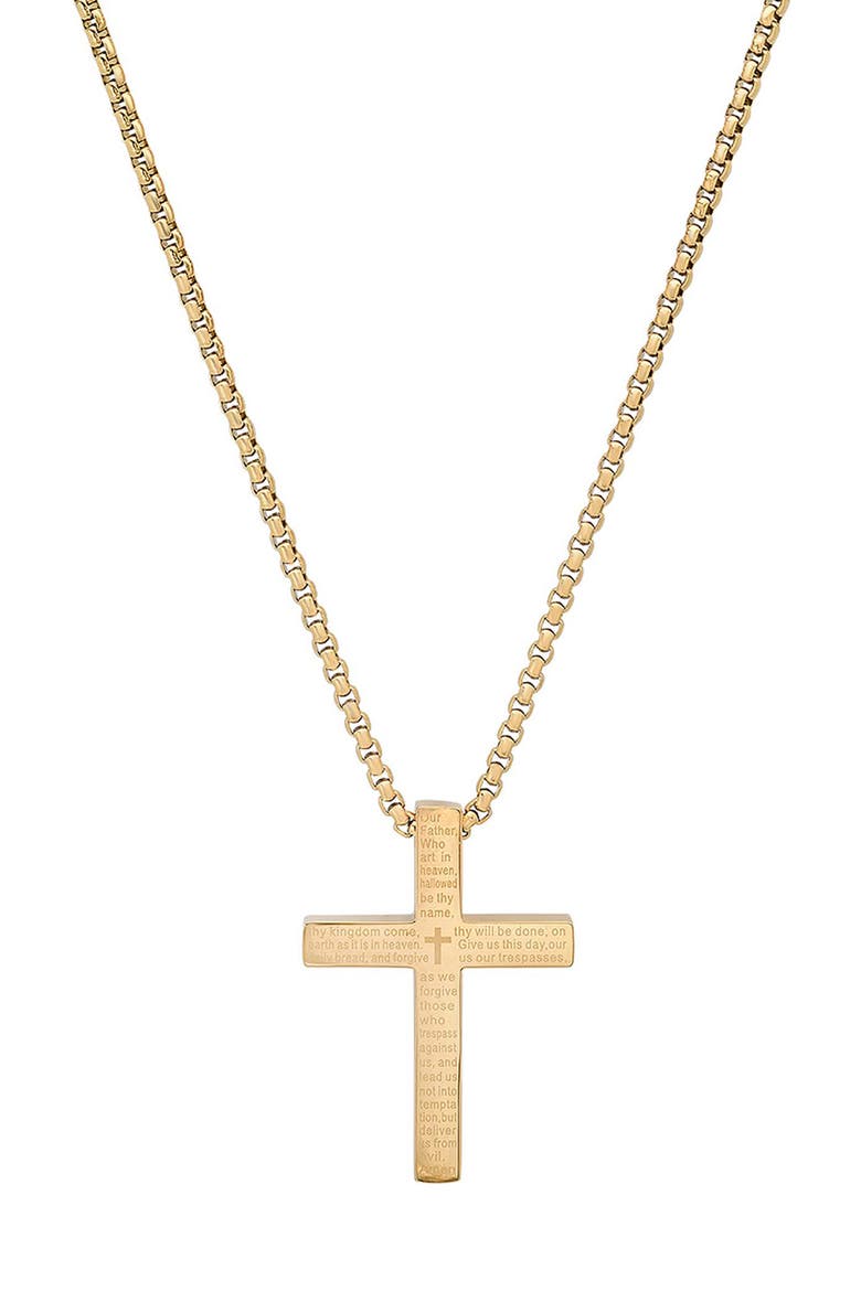 Men's 18k Gold Plated Lord's Prayer Cross Pendant Necklace, Main, color, GOLD