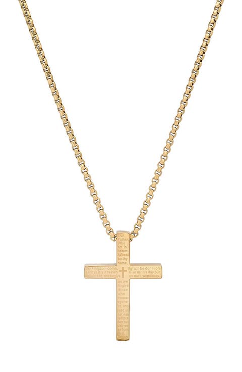 Men's 18k Gold Plated Lord's Prayer Cross Pendant Necklace