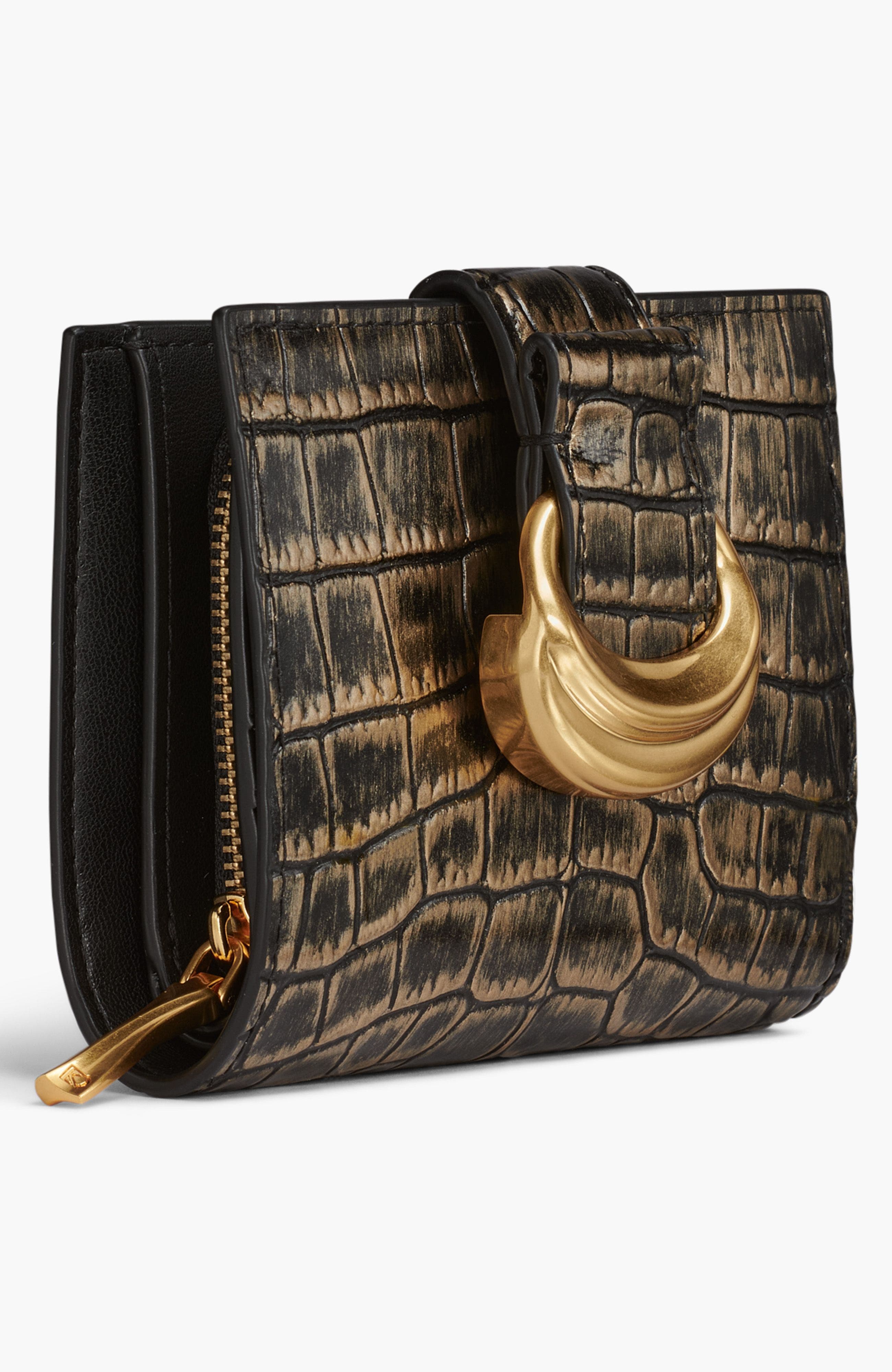 Donna Karan New York Valley Stream Metallic Croco Small Wallet, Alternate, color, Black/Gold