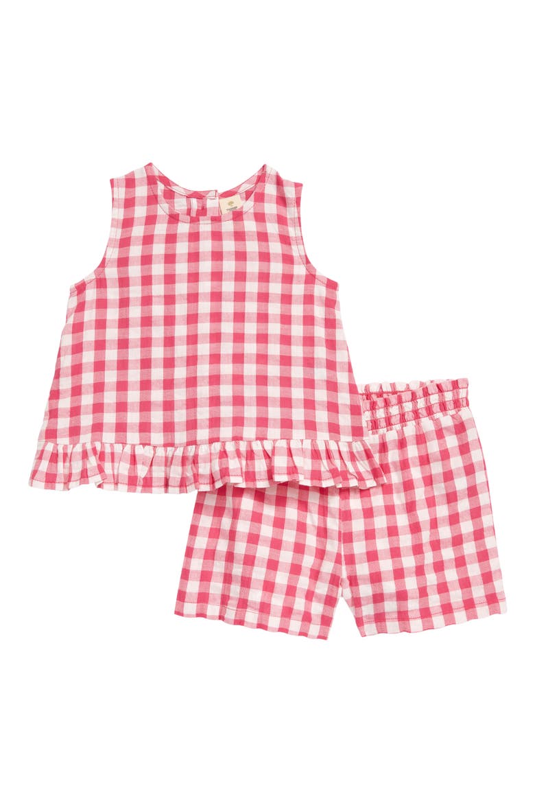 Gingham Top & Shorts Set, Main, color, PINK MAGENTA GINGHAM