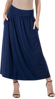 24seven Comfort Apparel Foldover Maxi Skirt With Pockets