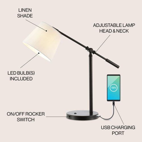 Jonathan Y Troy 24" Classic Contemporary Iron Led Task Lamp With Usb Charging Port, Oil Rubbed Bronz In Oil Rubbed Bronze