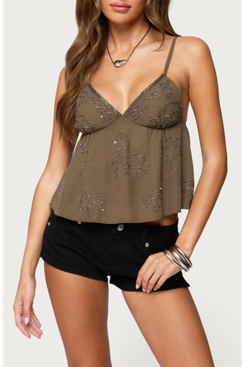 Raia Beaded Babydoll Camisole, Main, color, OLIVE