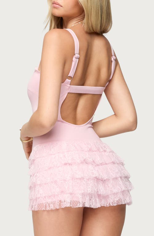 Edikted Lacey Ruffled Romper In Pink