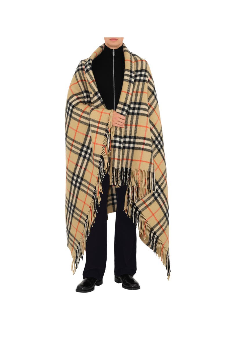 Burberry Check Wool Cashmere Blanket, Alternate, color, Sand