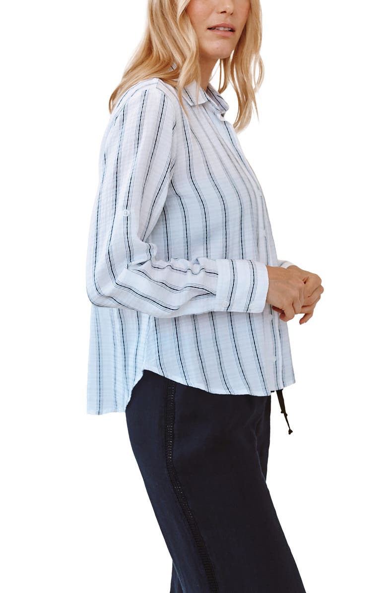 Bella Dahl Clean Split Back Gauze Button-Up Shirt, Alternate, color, Black & White Stripe