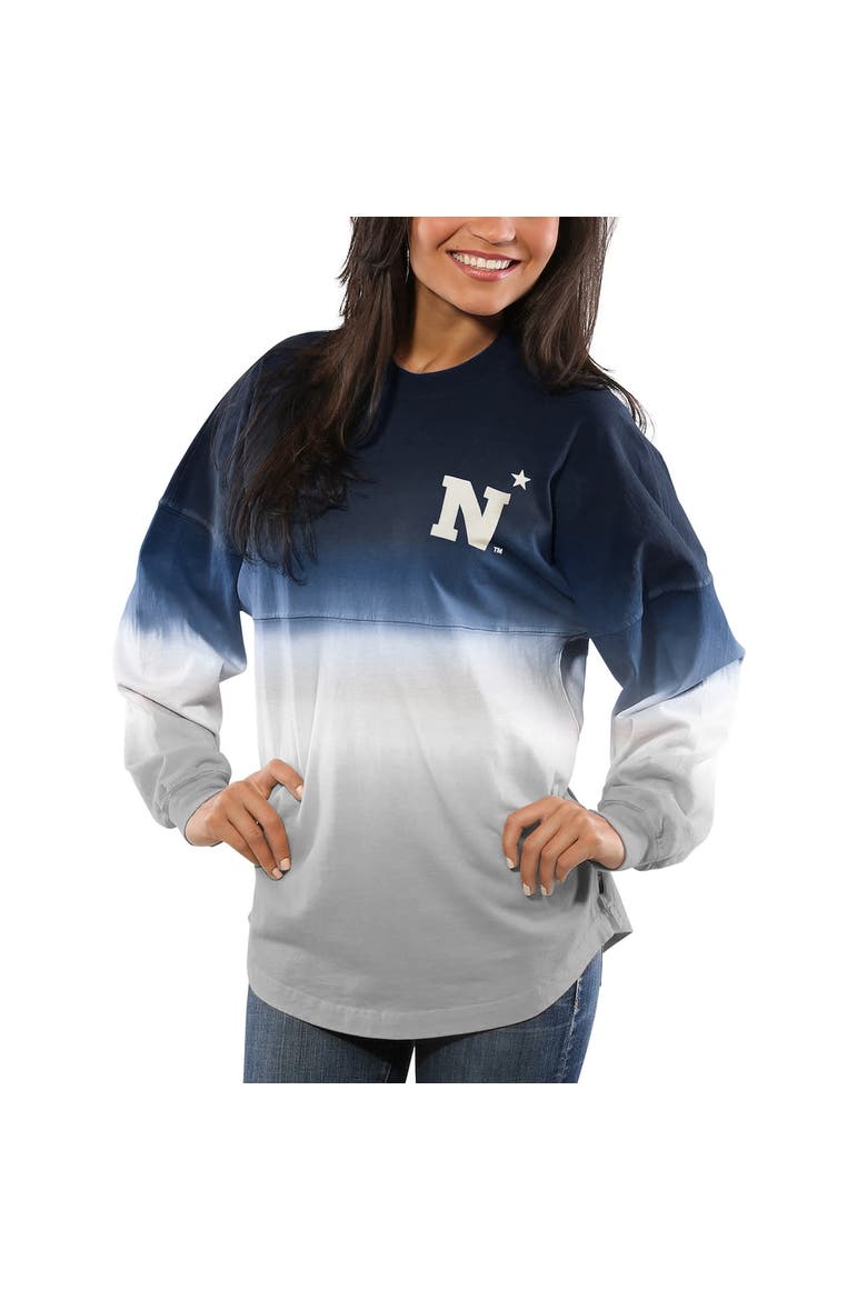 Women's Navy Navy Midshipmen Ombre Long Sleeve Dip-Dyed Spirit Jersey, Alternate, color, Navy
