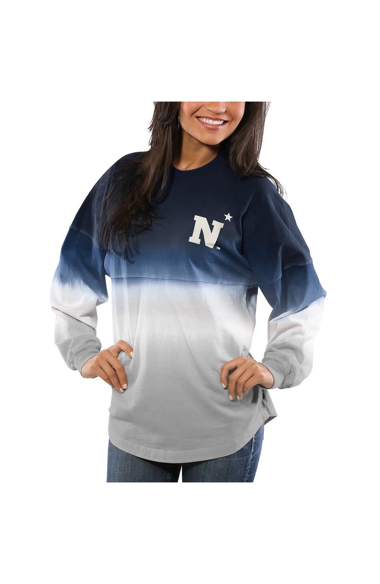 SPIRIT JERSEY Women's Navy Navy Midshipmen Ombre Long Sleeve Dip-Dyed Spirit Jersey, Alternate, color,