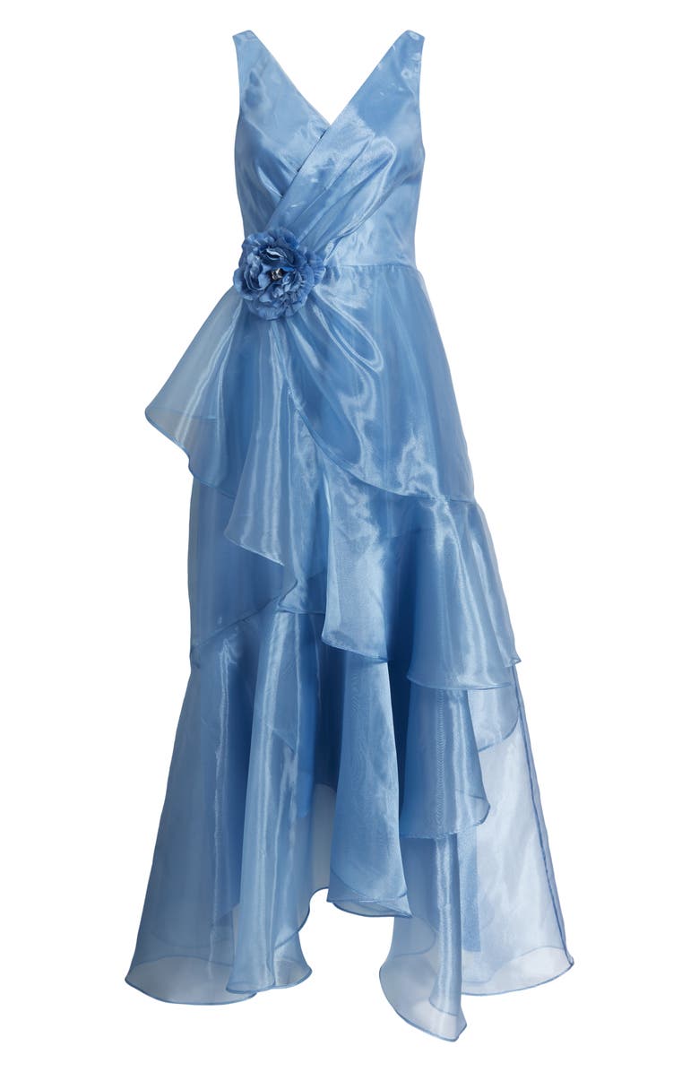 Eliza J Ruffle Sleeveless Organza Gown, Alternate, color, 