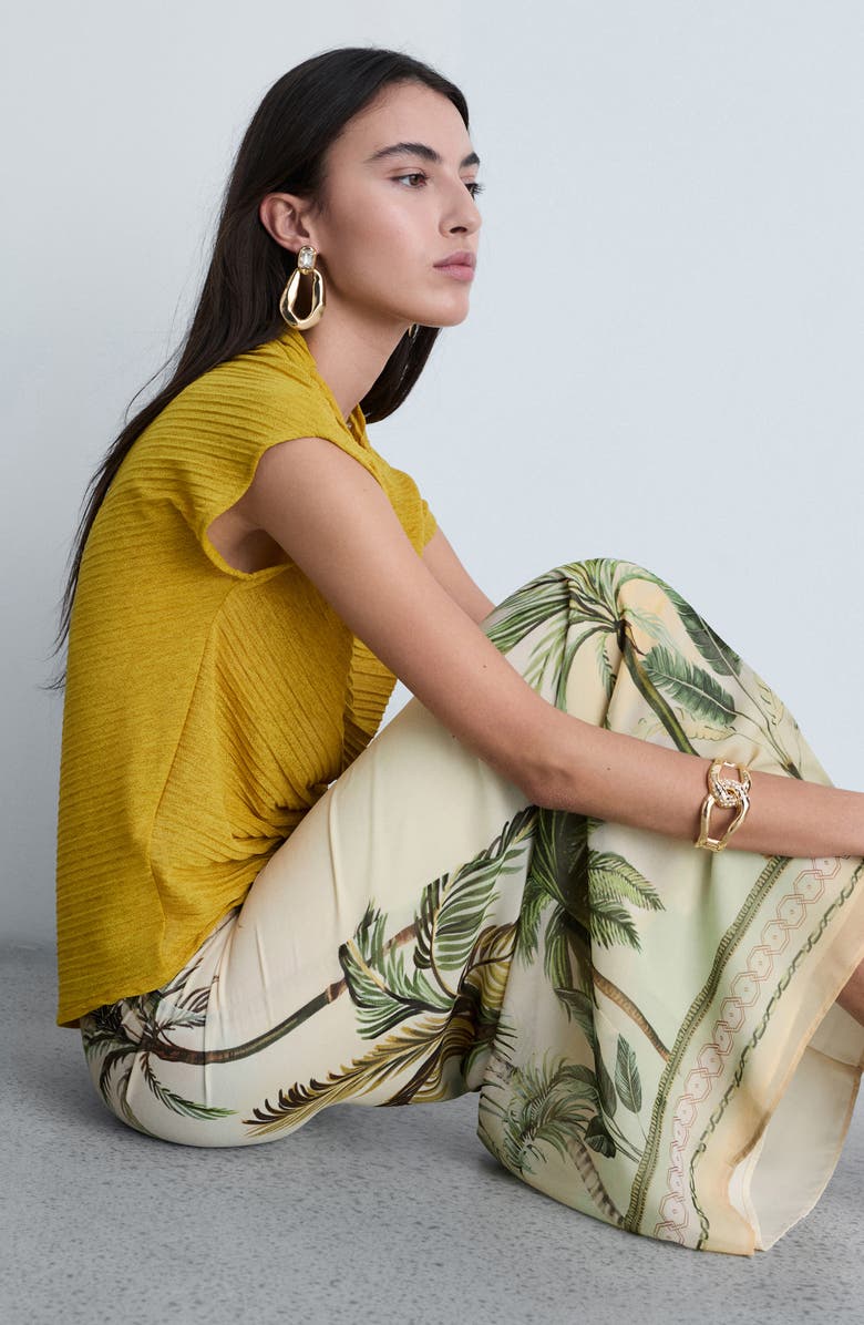 MANGO Tropical Print Front Slit Skirt, Alternate, color, 