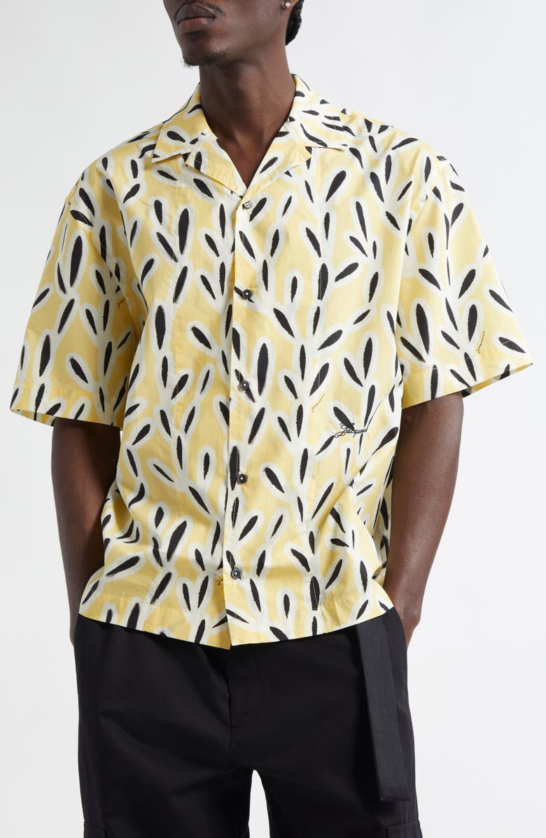 Jacquemus La Chemise Jean Button-Up Shirt, Main, color, Print Yellow/ Black