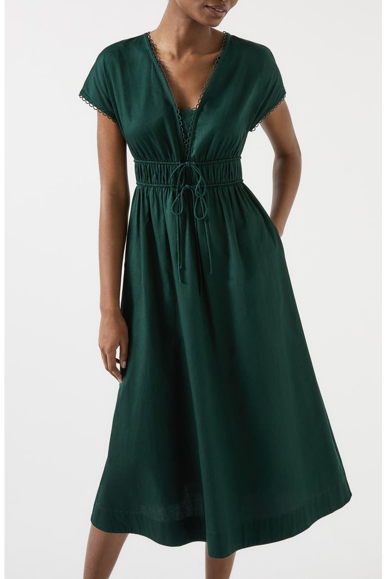 Emi Scallop Trim Cotton Dress, Alternate, color, DARK GREEN
