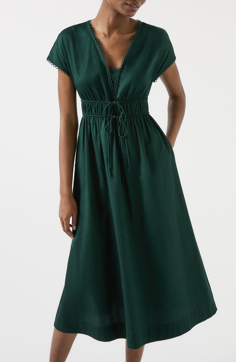 LK Bennett Emi Scallop Trim Cotton Dress, Alternate, color, Dark Green