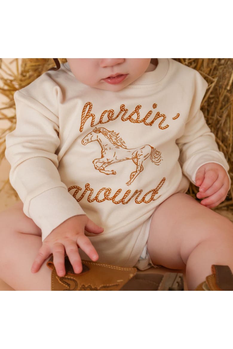 Horsin' Around Western Long Sleeve Romper, Alternate, color, Natural Heather