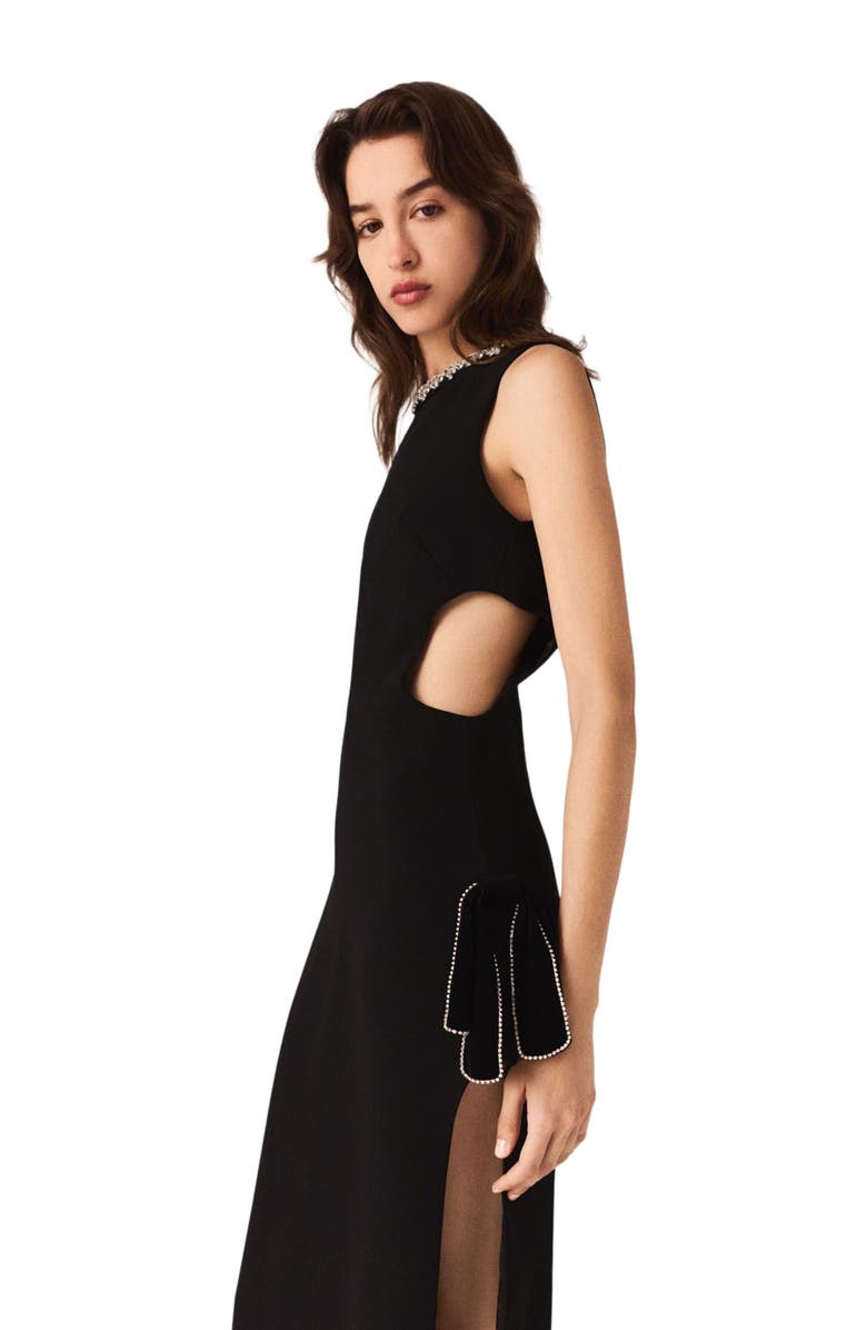 maje Jewel-collar maxi dress, Alternate, color, Black