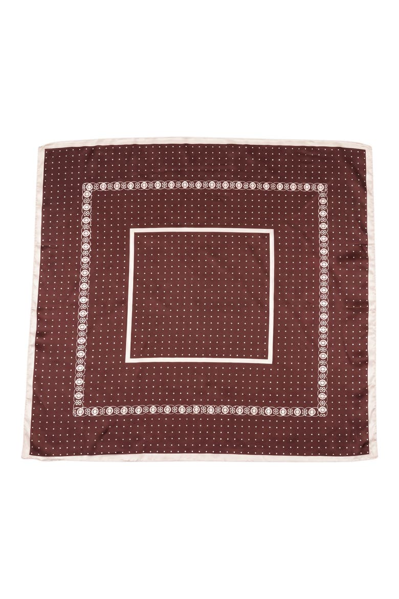 Geometric Print Satin Scarf, Main, color, BROWN