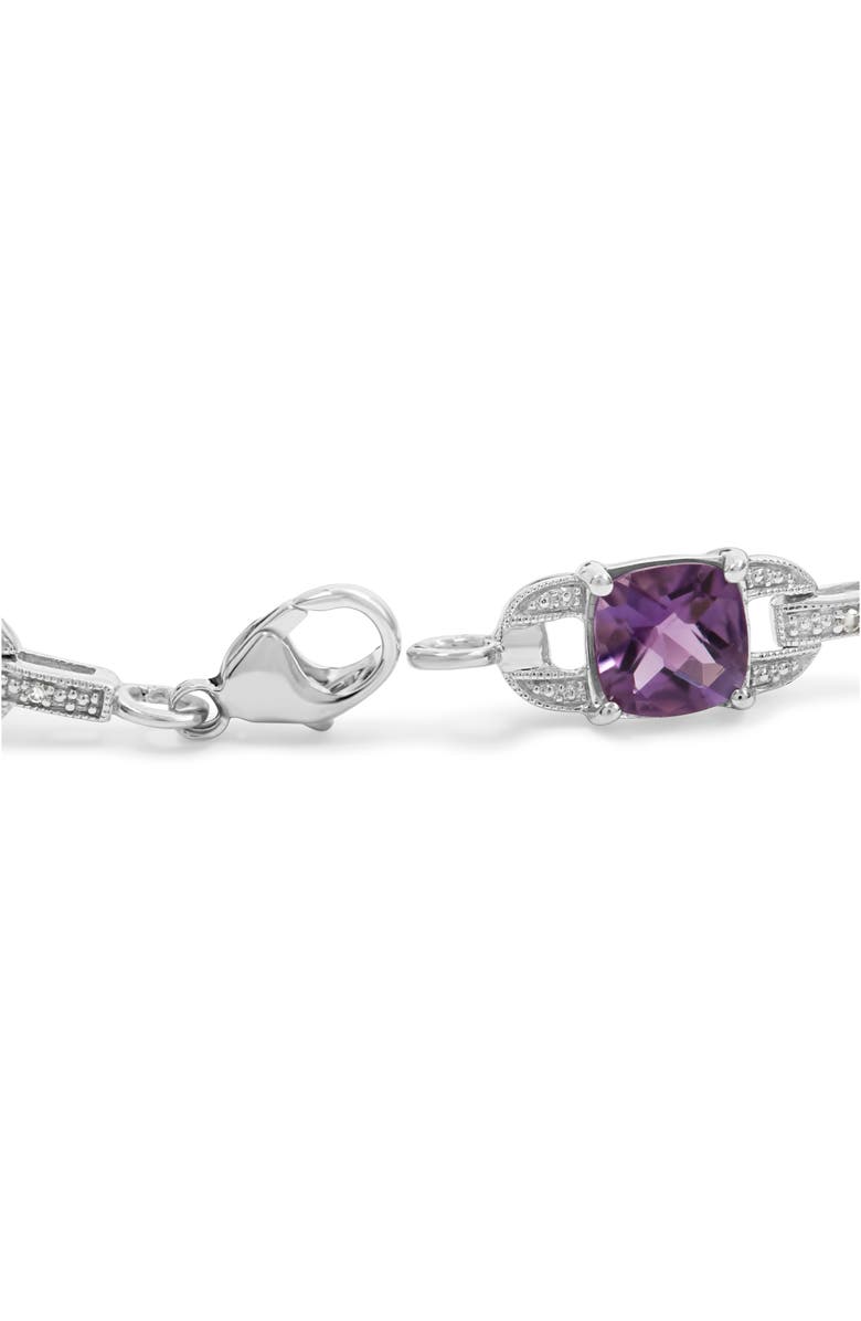 Haus of Brilliance Silver 7mm Cushion Cut Amethyst Gemstone and Diamond Tennis Link Bracelet, Alternate, color, White