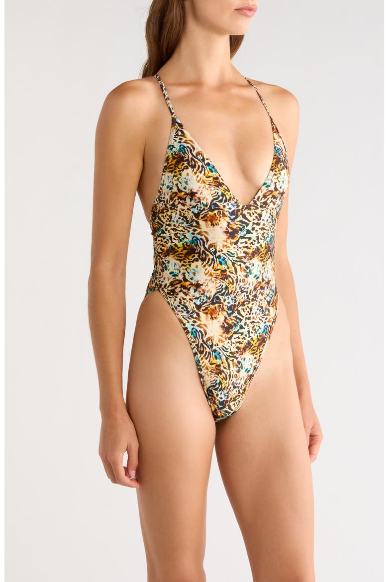 Sundaze Plunge Cross Back One-Piece Swimsuit, Alternate, color, SUNDAZE