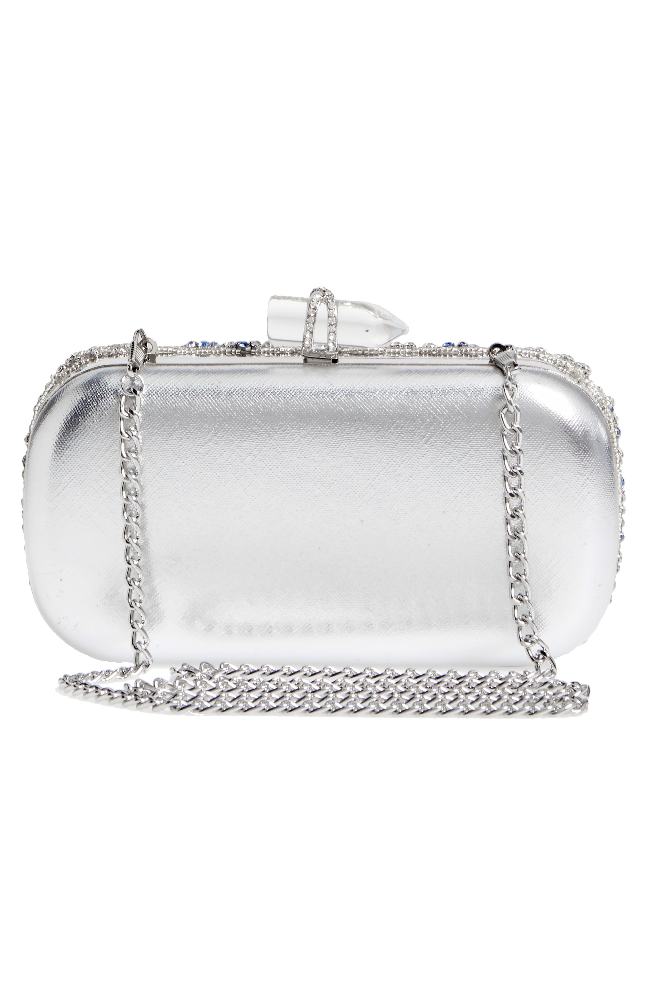 Nina Gelsey Crystal Embellished Minaudière, Alternate, color, Silver Multi