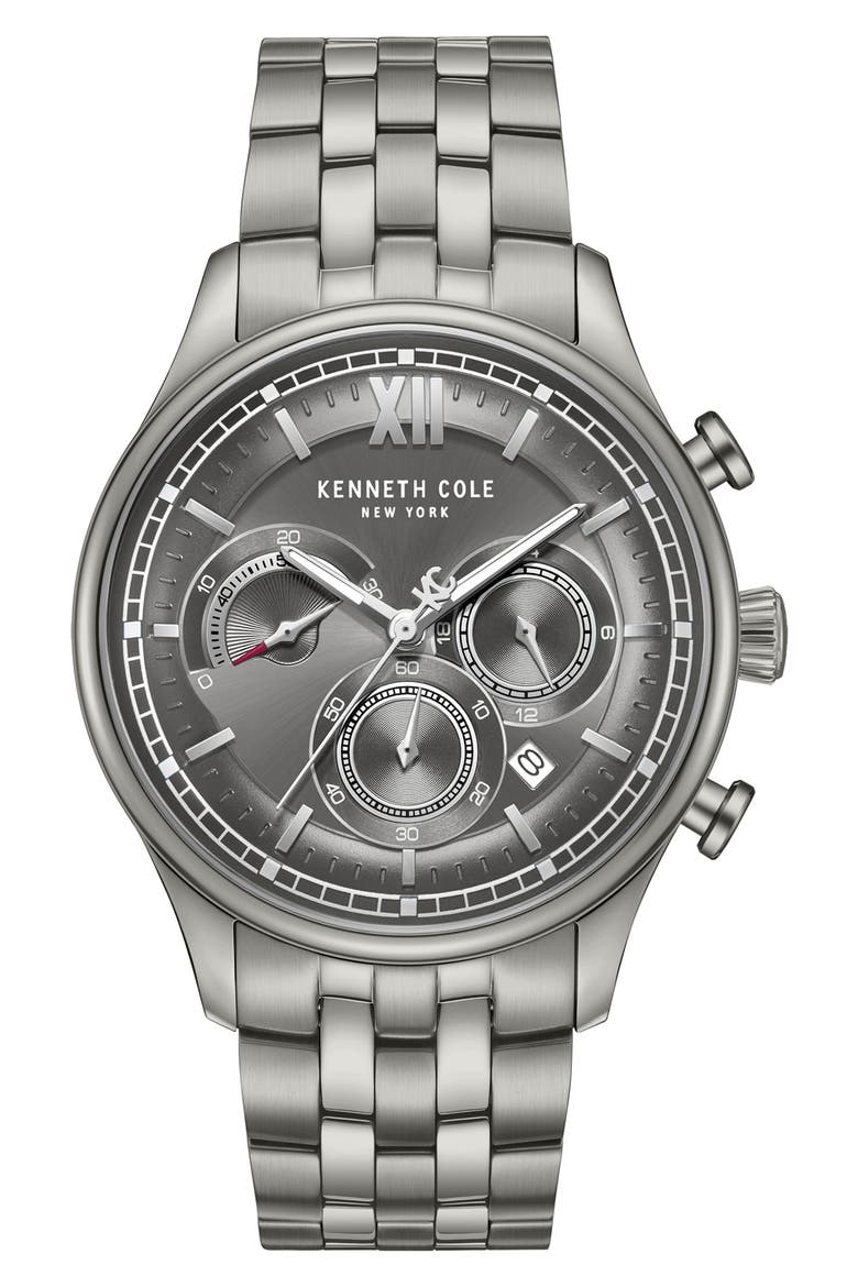 Multi-Function Chronograph Bracelet Watch, Main, color, LIGHT GRAY / GUN