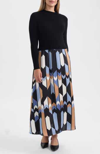 Ellen Tracy Mock Neck Long Sleeve Mixed Media Dress