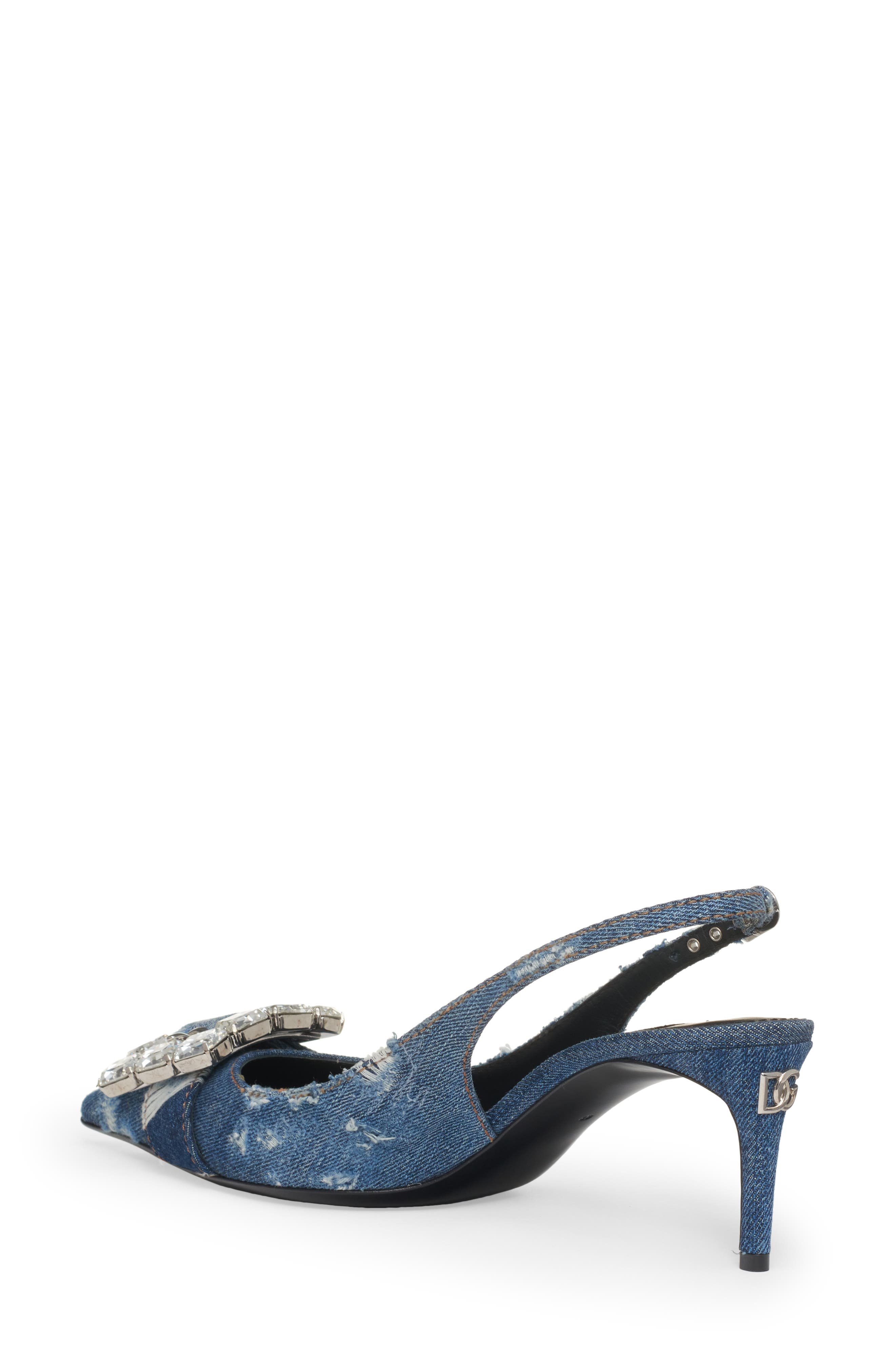 Dolce&Gabbana Devotion Crystal Buckle Slingback Pump, Alternate, color, Cobalto Scuro