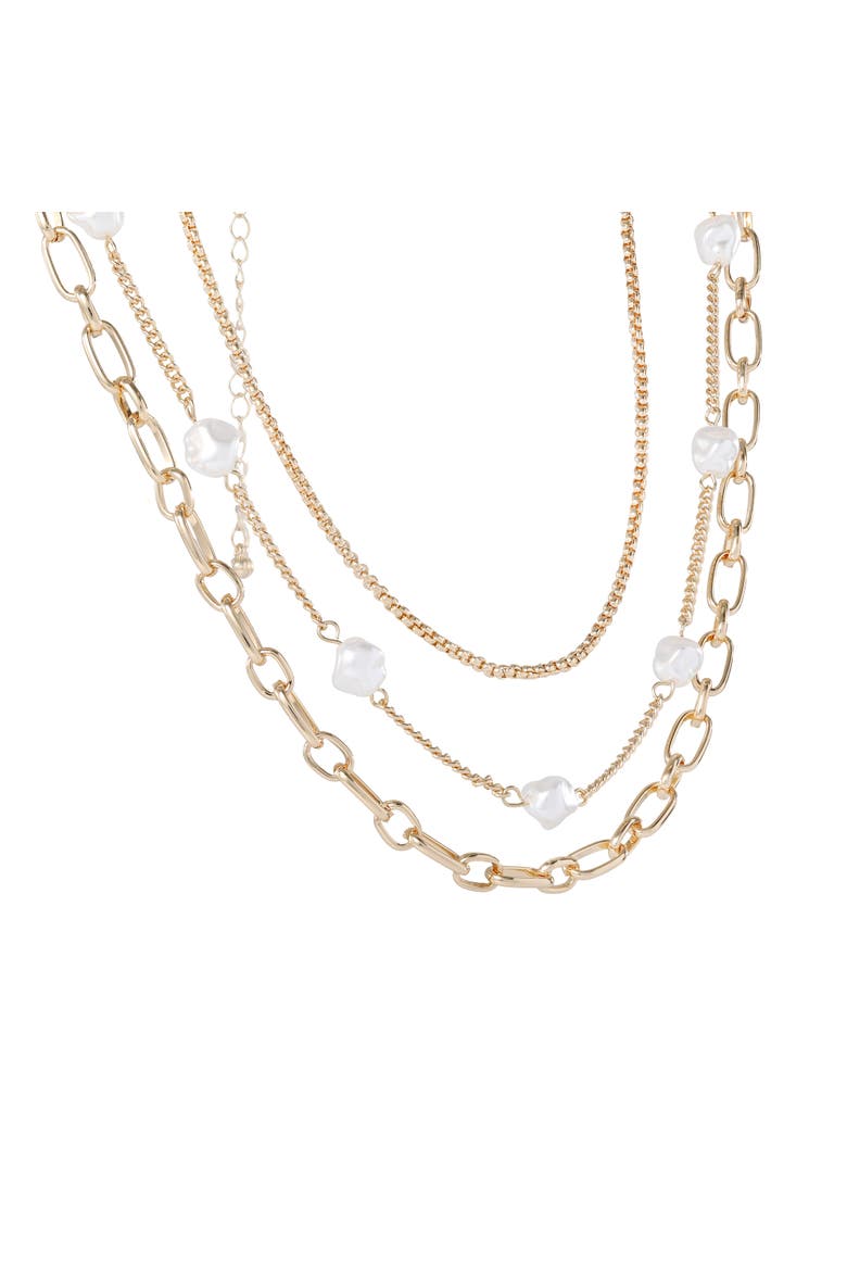 Layered Pearl Drop Chain Necklace, Alternate, color, Gold