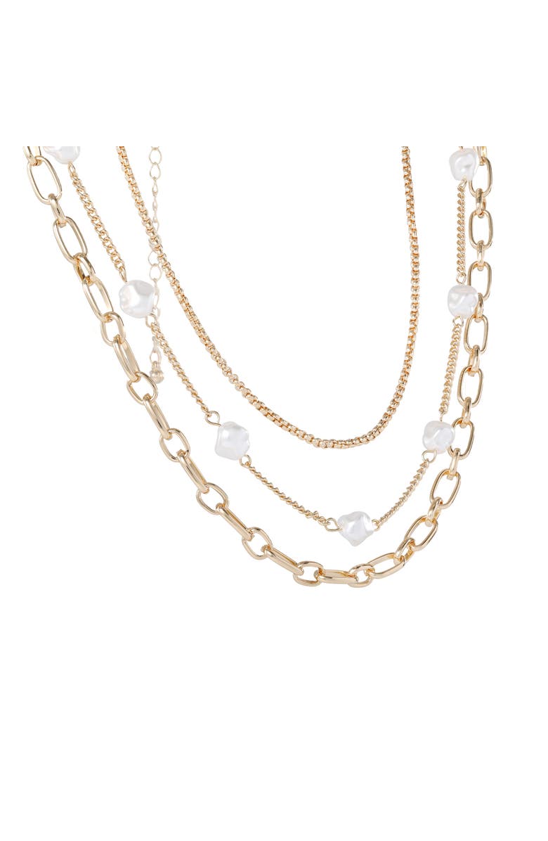 BCBG Generation Layered Pearl Drop Chain Necklace, Alternate, color, Gold