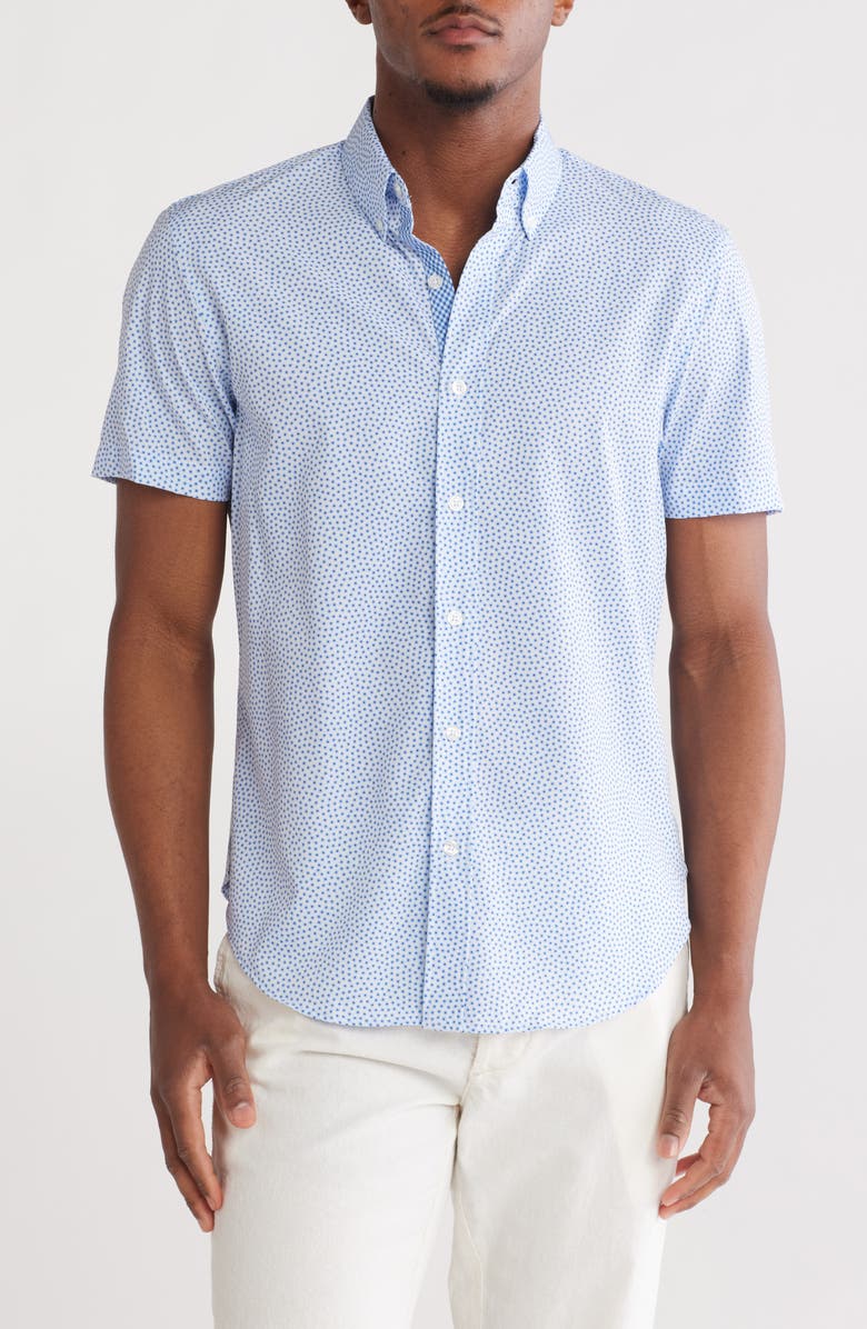 CONSTRUCT Slim Fit Dot Short Sleeve Stretch Button-Down Shirt, Main, color,
