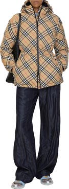 Burberry Check Nylon Hooded Puffer Jacket