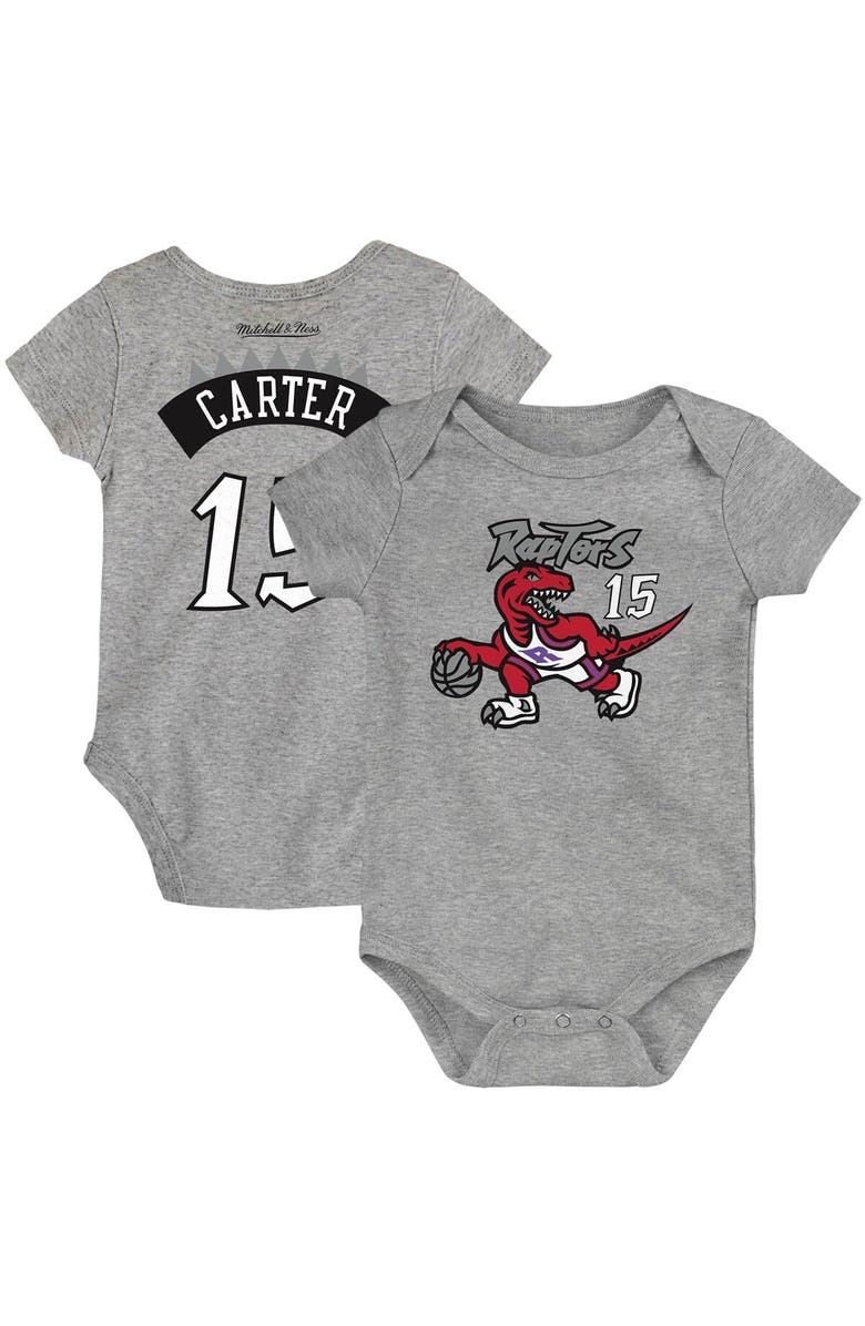 Mitchell & Ness Infant Mitchell & Ness Vince Carter Heathered Gray Toronto Raptors Hardwood Classics Name & Number Bodysuit, Main, color, 