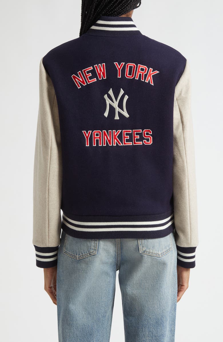 Sporty & Rich Homerun New York Yankees Wool Varsity Jacket, Alternate, color, Dark Navy/ Cream
