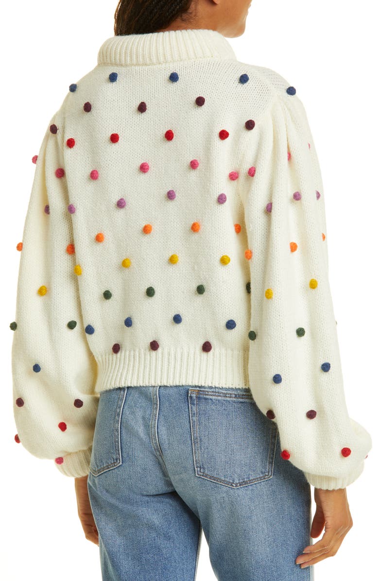 FARM Rio Rainbow Pom Blouson Sleeve Sweater, Alternate, color, Off-White Multi