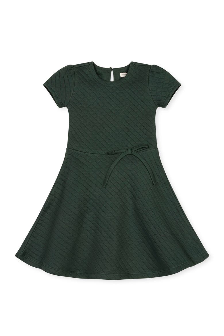 Kids' Quilted Knit Short Sleeve Skater Dress, Main, color, Dark Green Heather Quilted