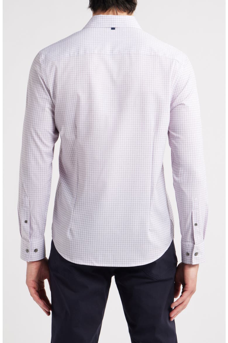Trim Fit Gingham Check Performance Button-Up Shirt, Alternate, color, GREY/ WHITE