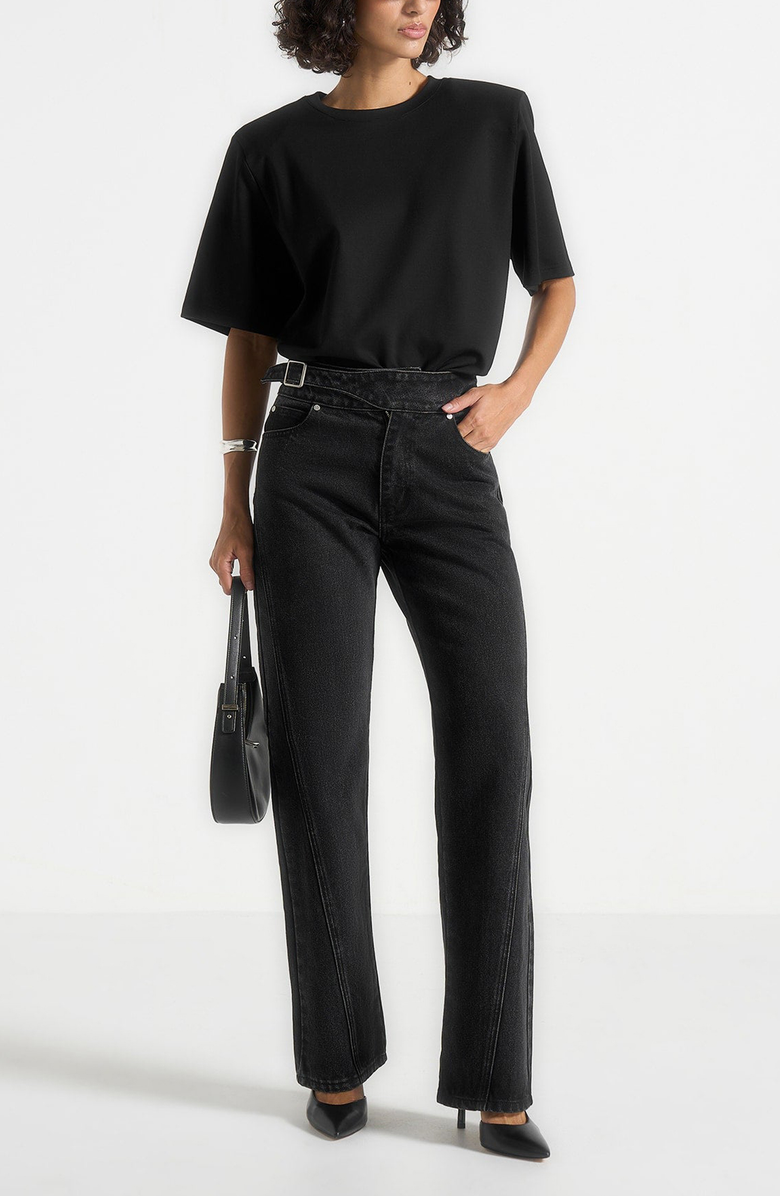 Manière De Voir Loane Twist Leg Boyfriend Jeans With Waist Adjuster, Alternate, color, Washed Black